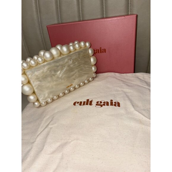 Cult Gaia Eos Beaded Acrylic Box Clutch in Pearl Woth Box Womens Ball Bag - Picture 7 of 16